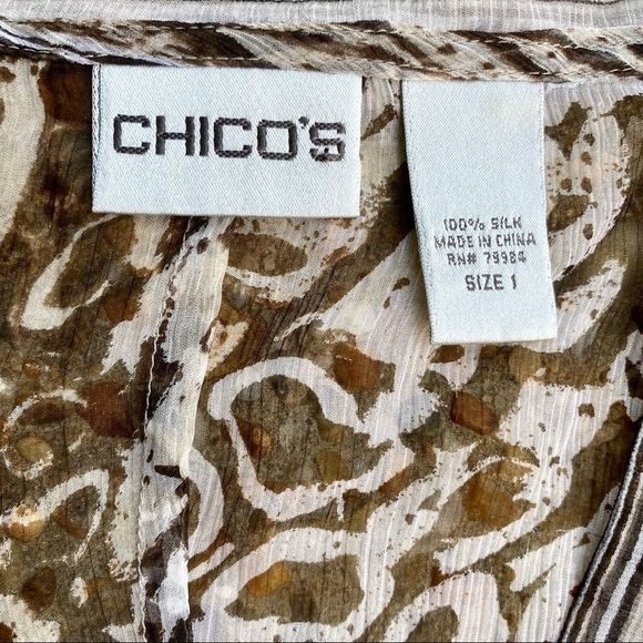 Chico’s Silk Sheer Leopard Cheetah V-neck Top 1 - Picture 2 of 7
